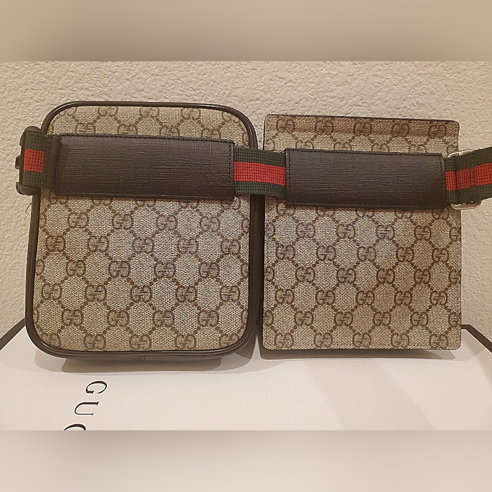 LIKE NEW- Gucci Double Web Belt Bag - Picture 6 of 16